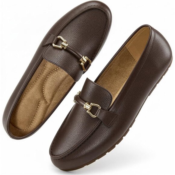 Shoes - Women's Moccasins Loafers Brown Leather Casual Pull On Round Toe Penny Shoes